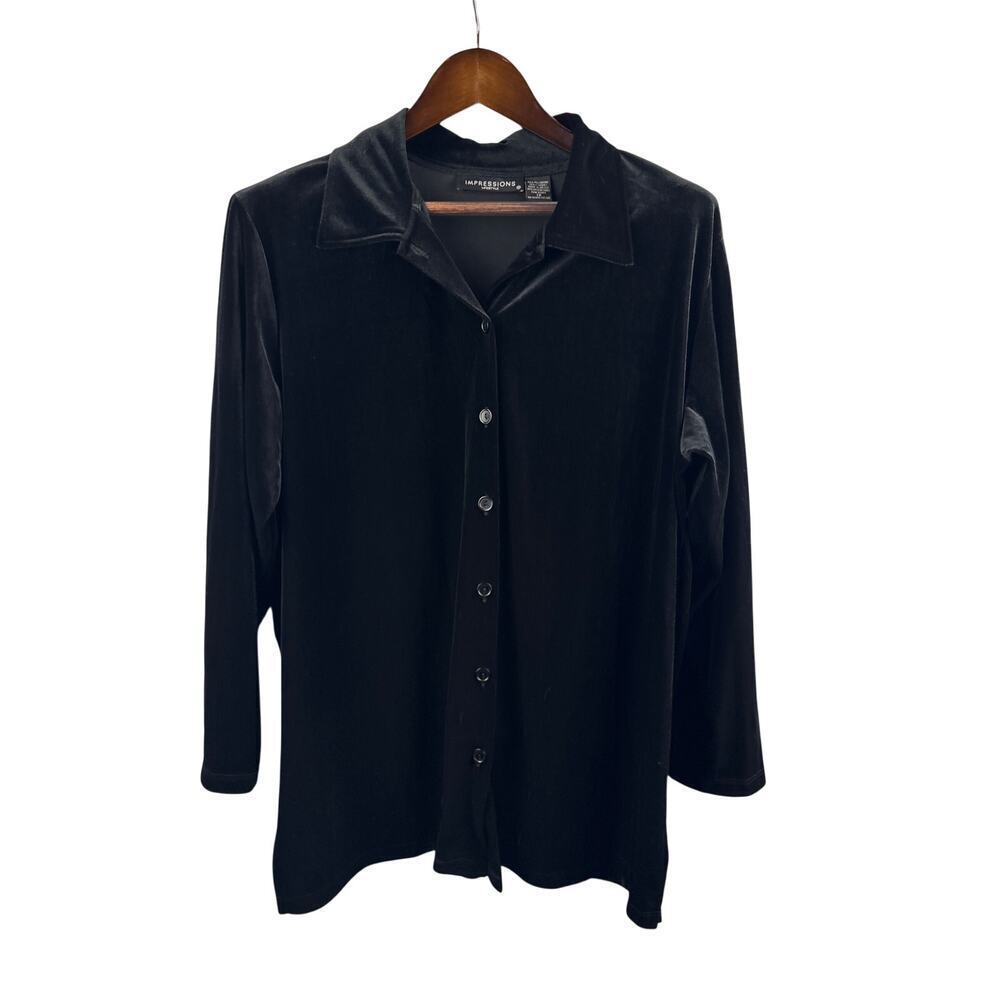 Women’s Impressions Lifestyle Size 1X Black Velvet Button Up Blouse
